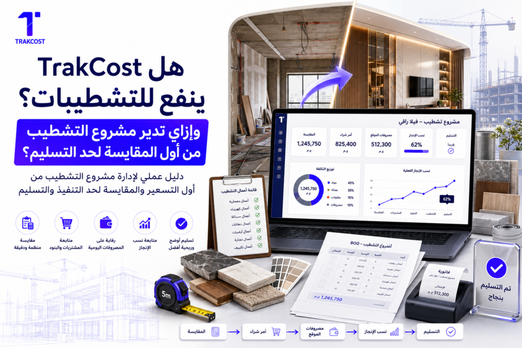 هل TrakCost ينفع للتشطيبات؟ وإزاي تدير مشروع التشطيب من أول المقايسة لحد التسليم؟